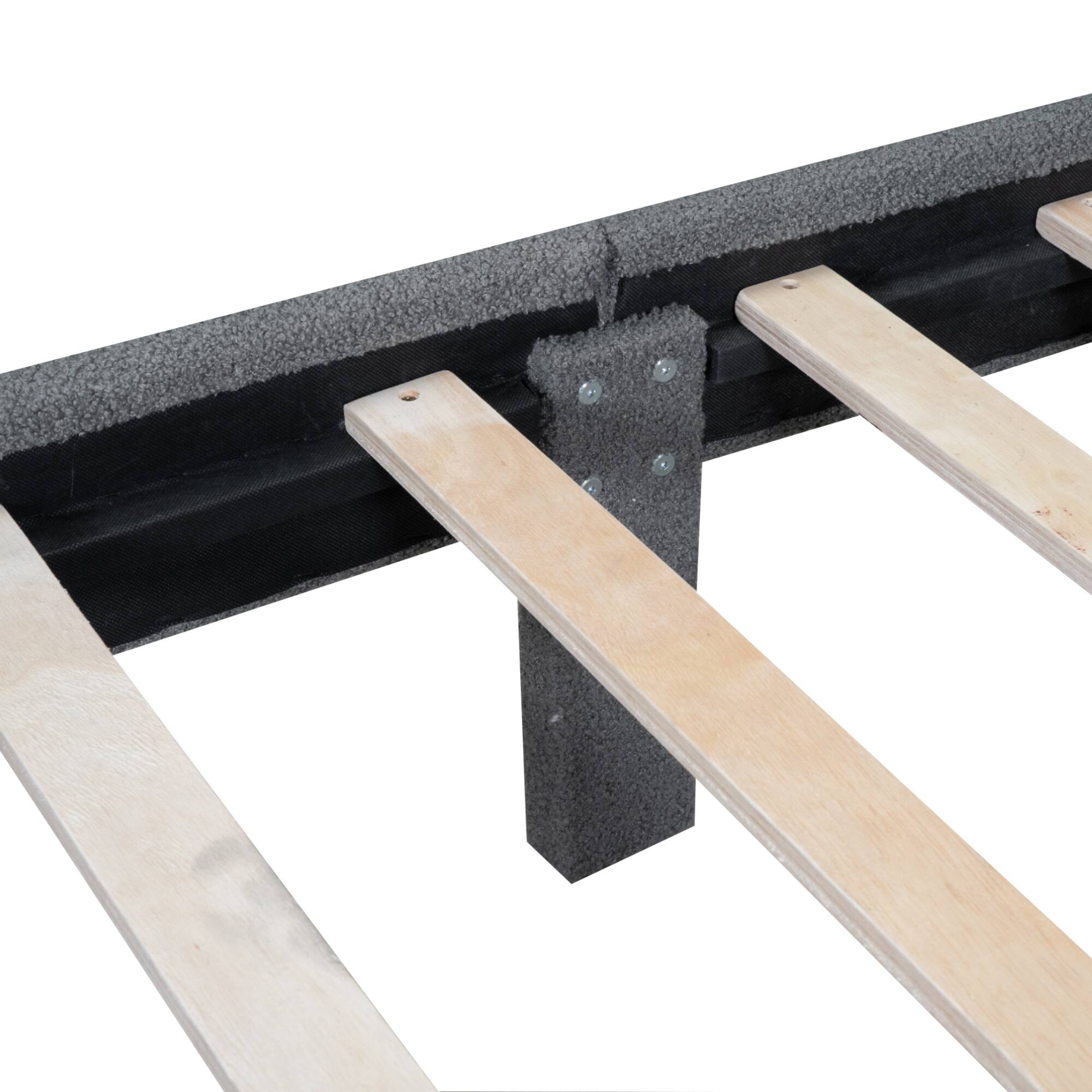 Alt View 6. Tiramisubest - Teddy Fleece Queen Size Upholstered Platform Bed with Drawer, Gray - Gray.