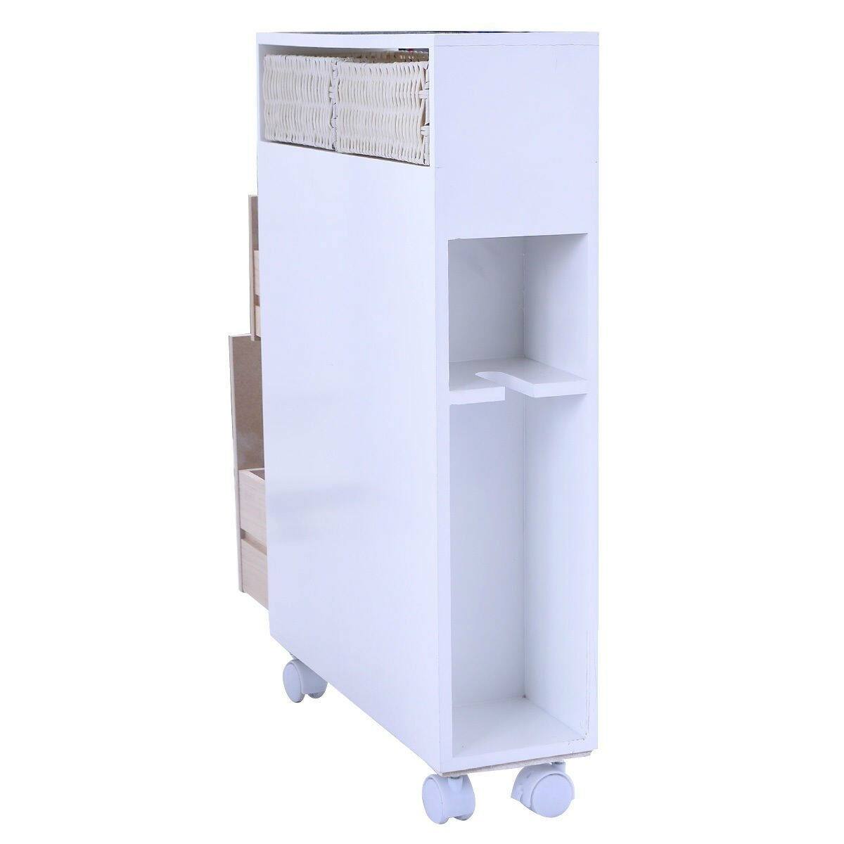 Back. Hivvago - White Bathroom Storage Floor Cabinet with Baskets and Casters - White.