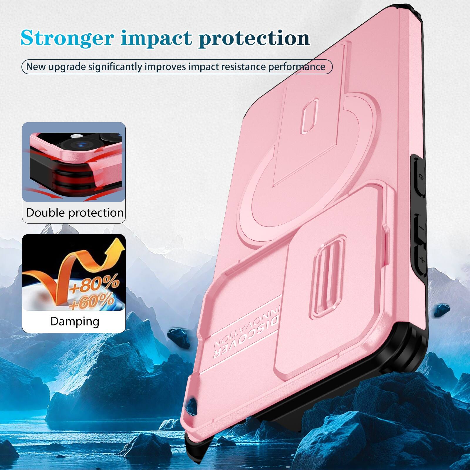 Stronger impact protection  
New upgrade significantly improves impact resistance performance  
Double protection  
+80% +60% Damping