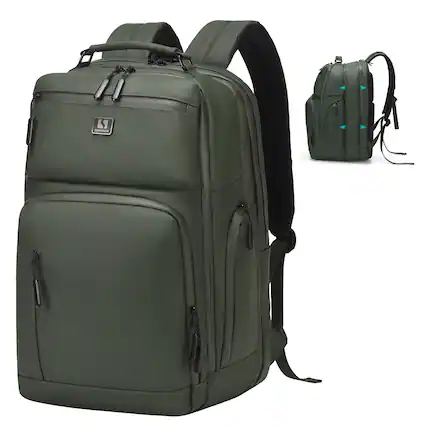 Front. Unique Bargains - Expandable Business Backpack, Waterproof, 17" Laptop Compartment, Airline Approved, 33L-42L, Work Travel - Green.