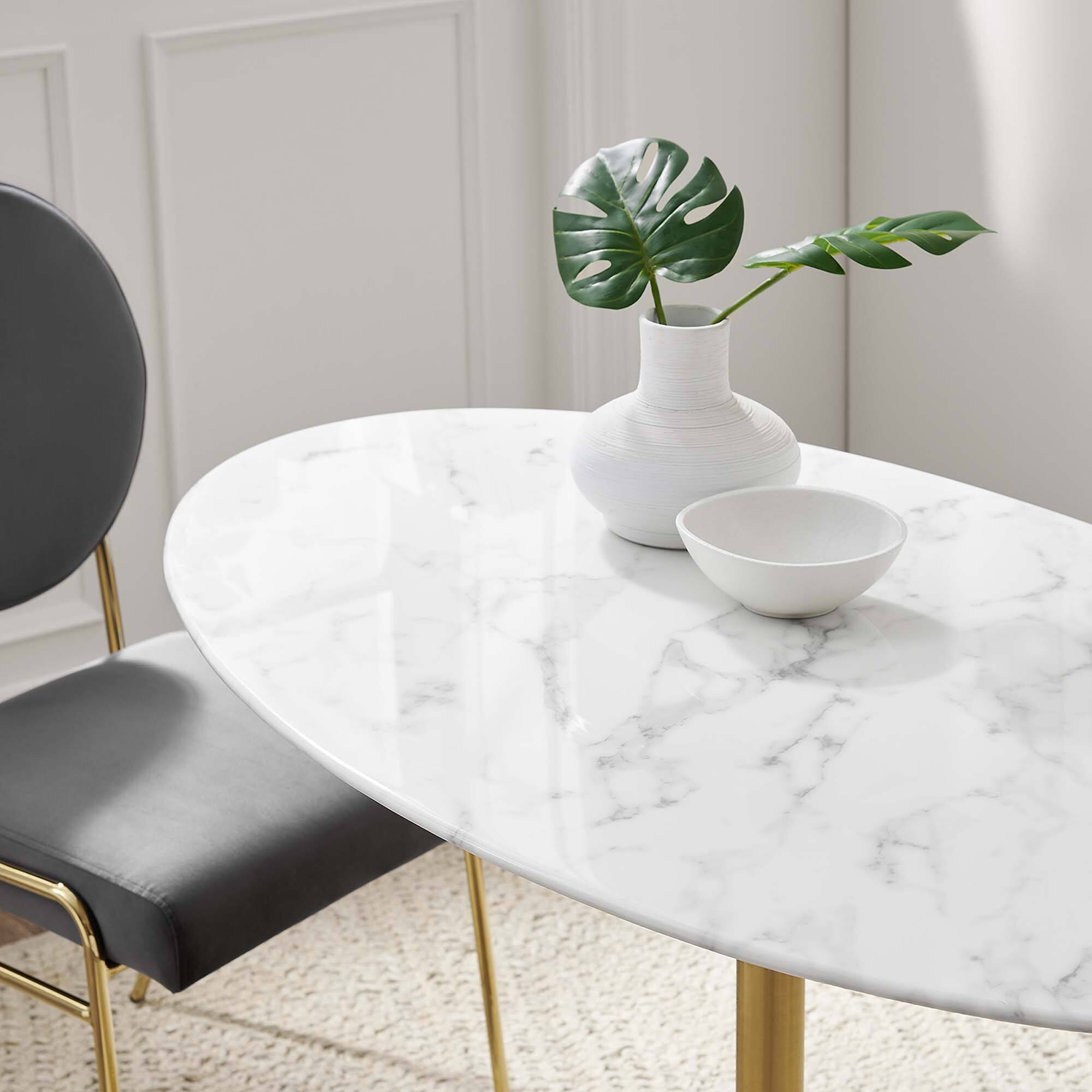 Alt View 1. Modway - Lippa Oval Artificial Marble Dining Table - Gold White.