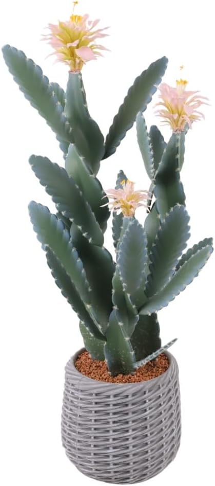 Front. Homhougo - 36 in Artificial Cactus, Tall Fake Big Cactus Potted Faux Cacti Plants in Pot Lifelike Potted for Balcony Living Room - Beige.