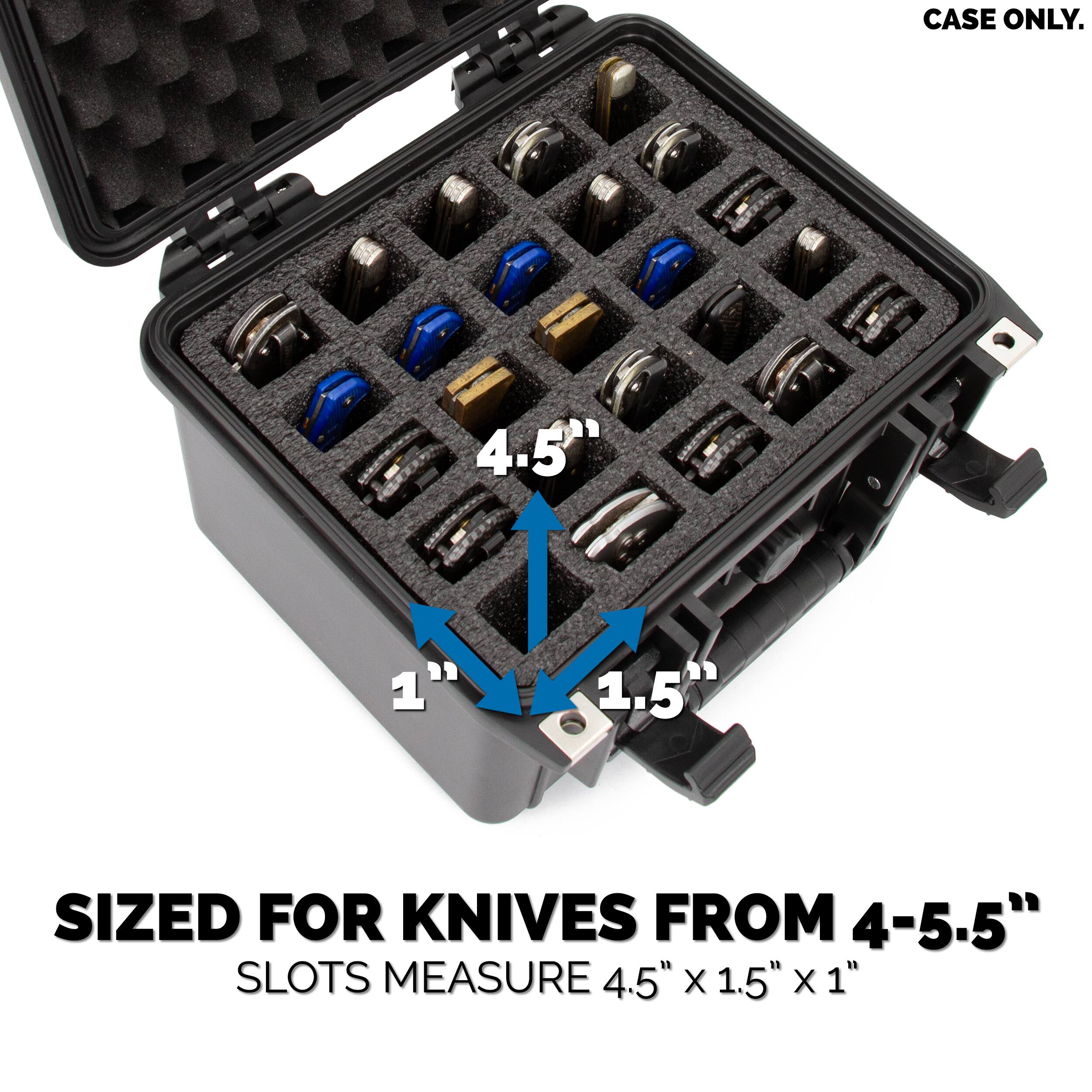 CASE ONLY.

4.5"
1"
1.5"

SIZED FOR KNIVES FROM 4-5.5" SLOTS MEASURE 4.5" X 1.5" x1"