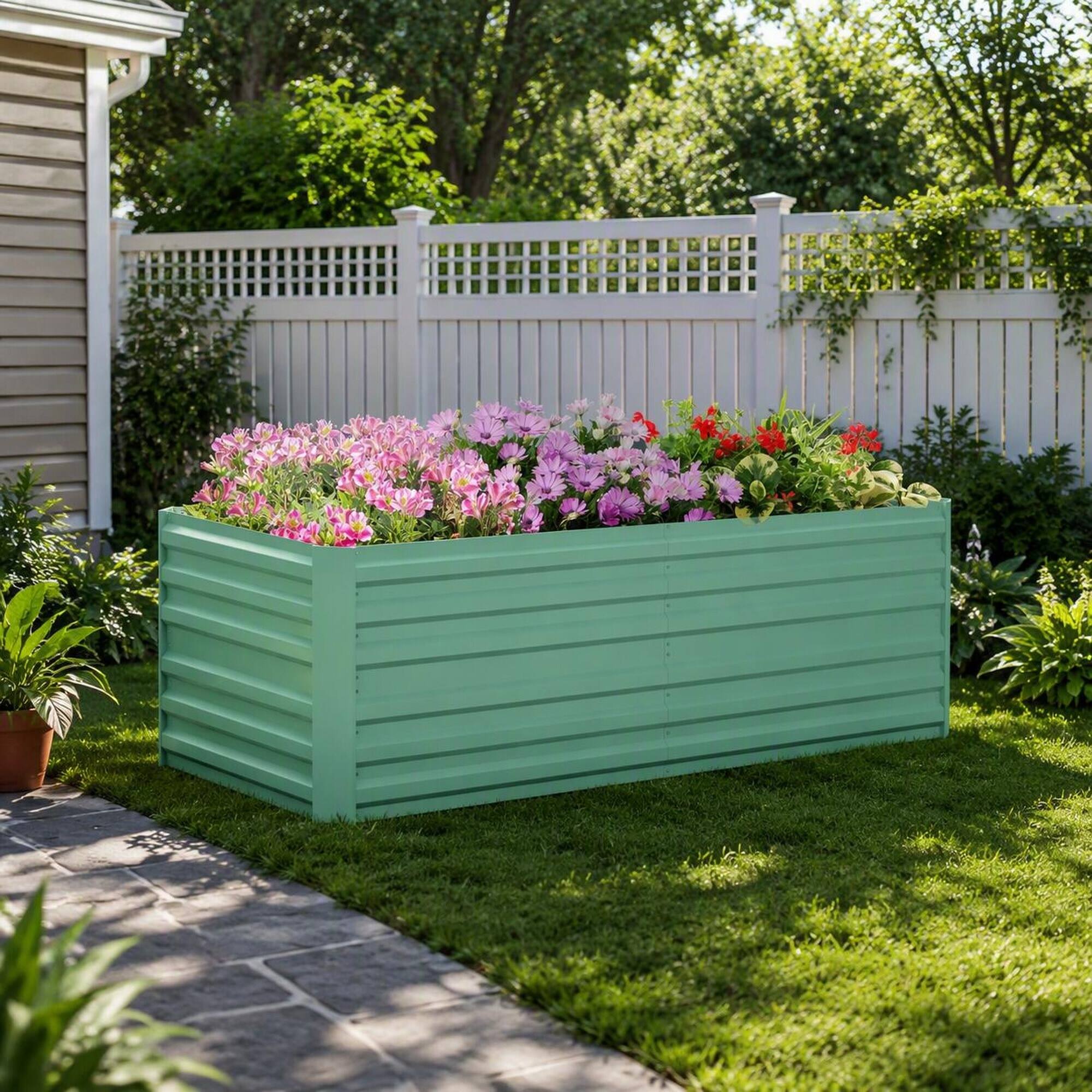 Alt View 2. RYHNUYNE - Large Galvanized Raised Garden Bed Kit 6ft x 3ft x 2ft Tall Metal Planter Box for Vegetables Flowers and Herbs - Green.