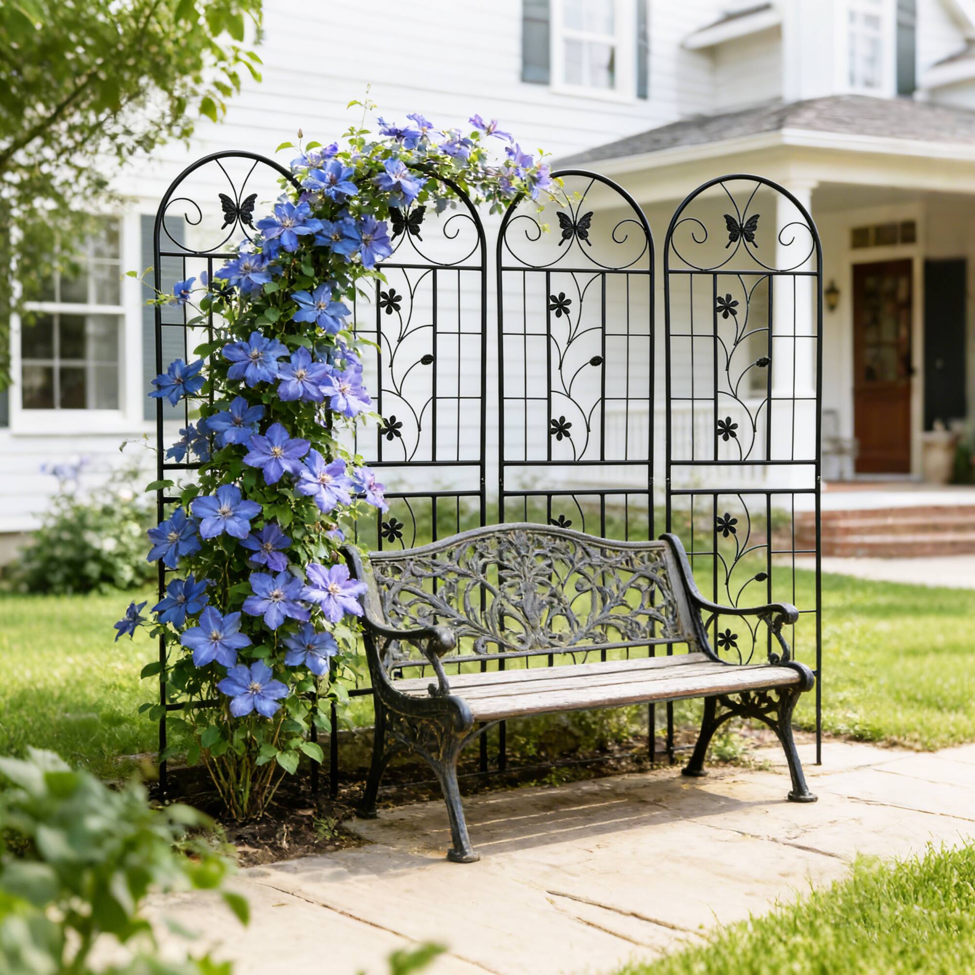 Back. Loheer - Rustproof Metal Garden Trellis 4 Pack 5.9 ft x 1.64 ft Climbing Plant Support for Outdoor Garden - Black.