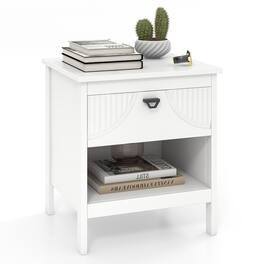 Gymax - 2-tier End Table Drawer w/ Open Storage Shelf 2 Tiers Nightstand for Bedroom - White