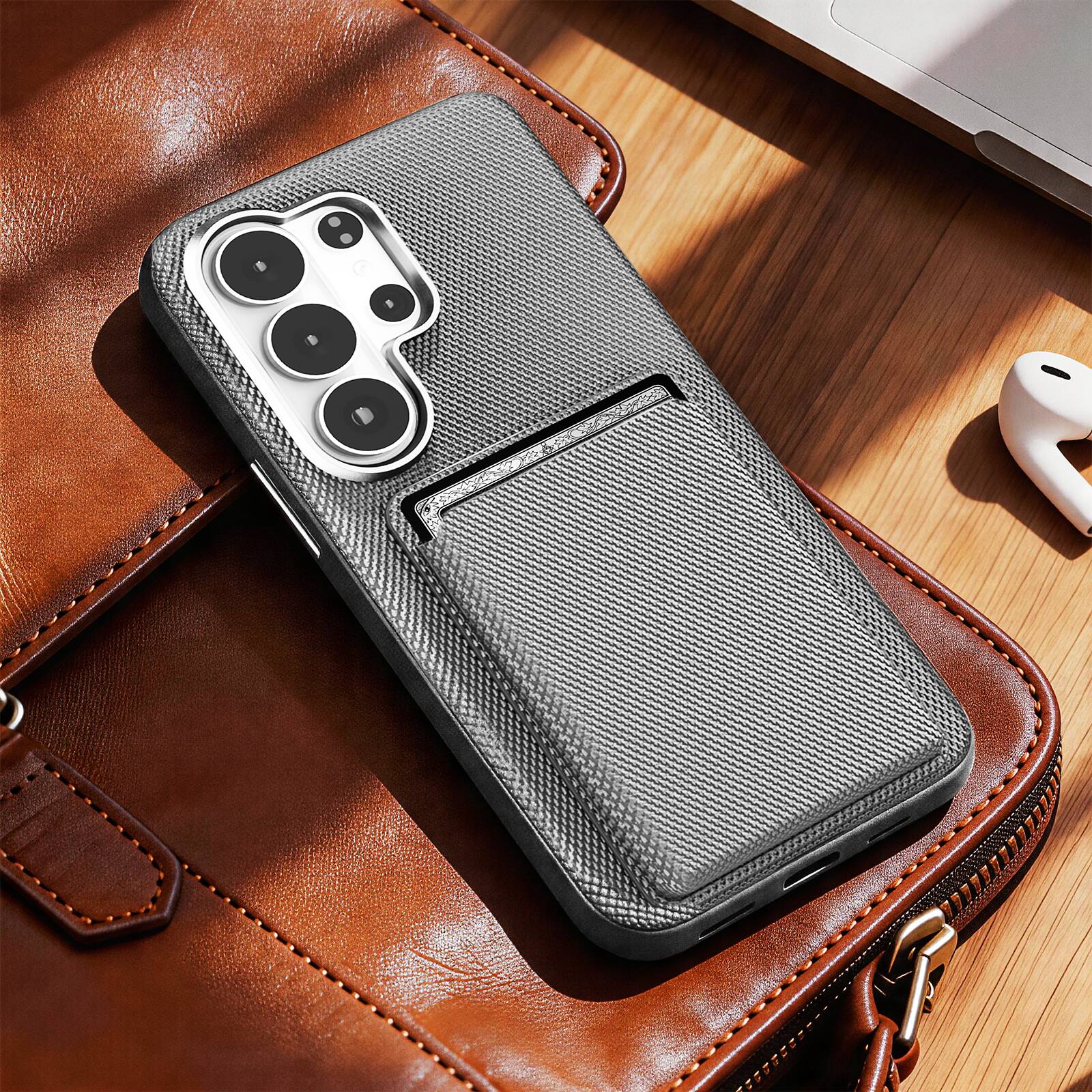Alt View 6. Dteck - 2-in-1 Wallet Case for Samsung Galaxy S26 Ultra, Slim Shockproof Fabric Hybrid Cover with Magnetic Card Holder - Gray.