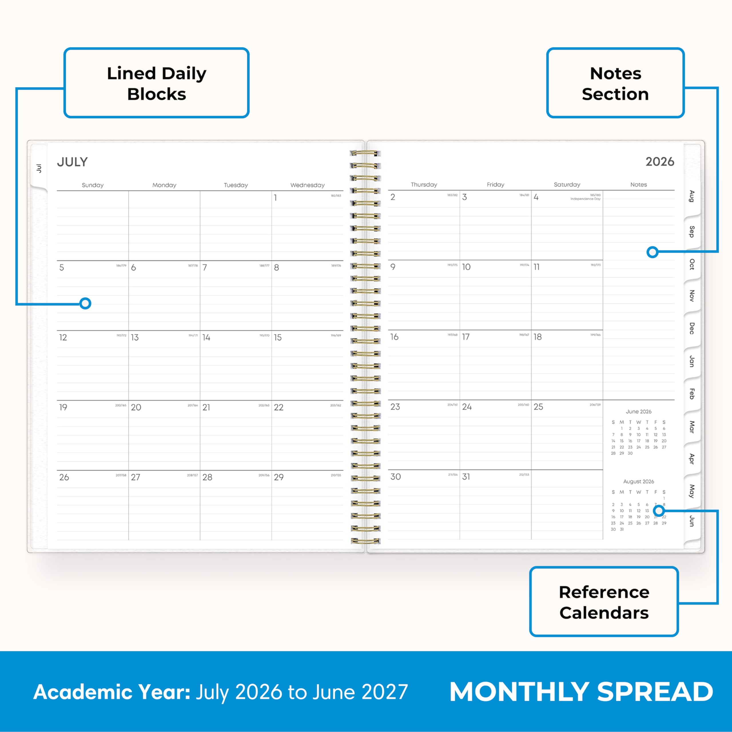 Blue Sky 2026 2027 Weekly & Monthly Academic Planner, 8.5