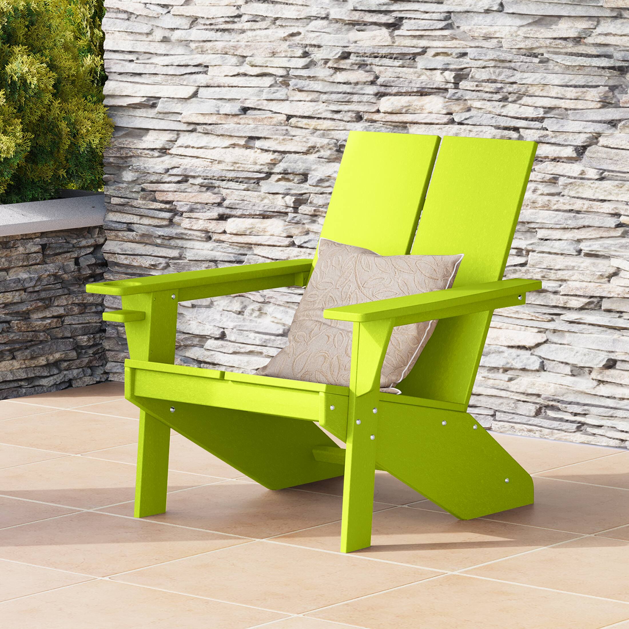 Angle. WestinTrends - WestinTrends Riviera Outdoor HDPE Modern Adirondack Chair with Cup Holder - Lime.
