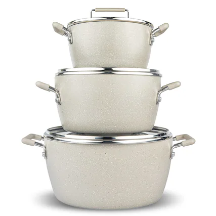 Front. Granitestone - Granitestone 6 Piece Nonstick Stackable Nesting Pots and Pans Cookware Set, Beige - Beige.