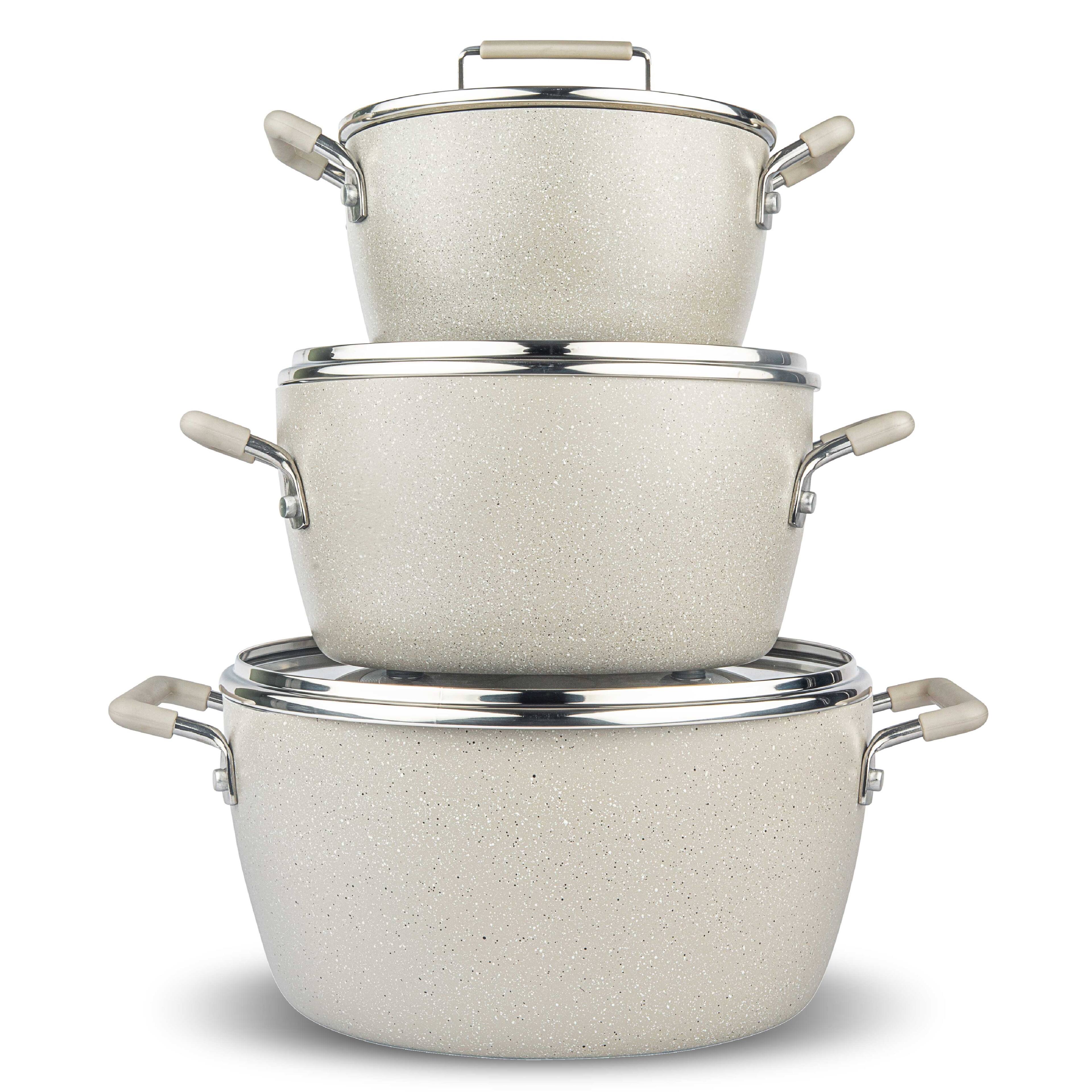 Front. Granitestone - Granitestone 6 Piece Nonstick Stackable Nesting Pots and Pans Cookware Set, Beige - Beige.