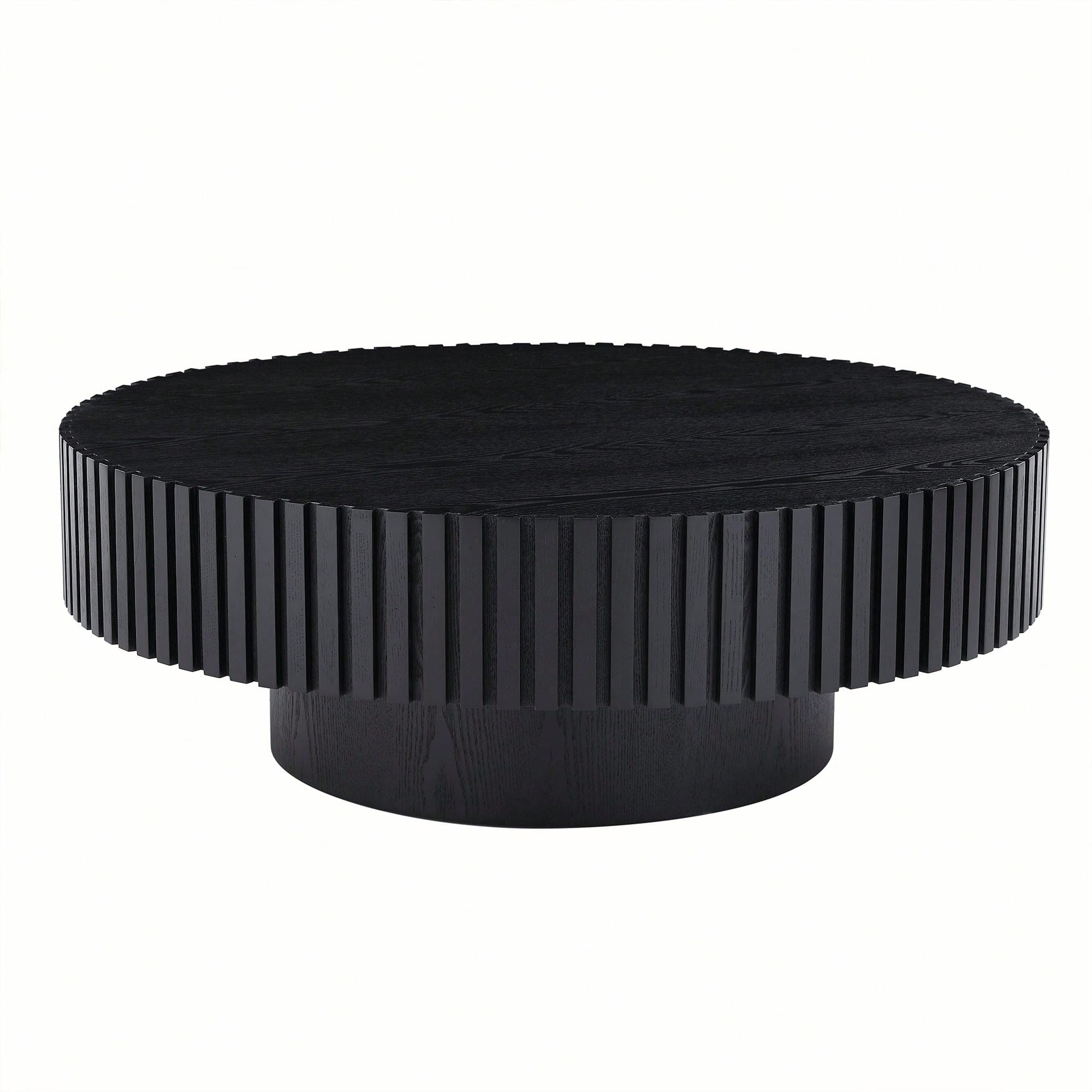 Alt View 2. Trinkets Crazed - 39.37" Round Coffee Table Wood,Circle Coffee Table, Drum Fluted Coffee Accent End Side Center Table - Black.