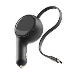 Front. ReelCharge - ReelCharge 60W 2 in 1 Car Charger Adapter Dual USB C w/ Retractable Cable Black.