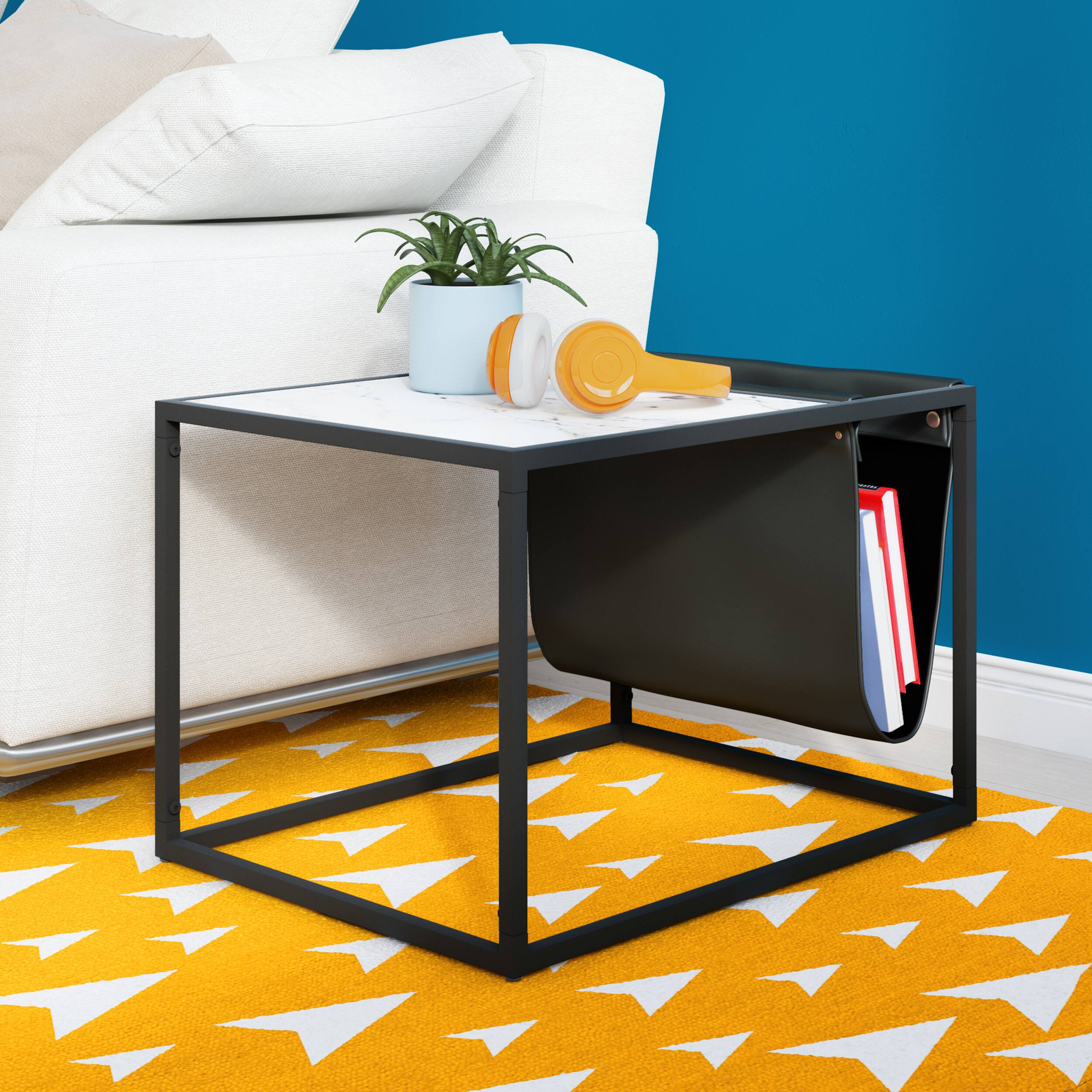 Angle. Click Decor - Wilson Magazine Storage End Table, Marble Print - White Marble Print.