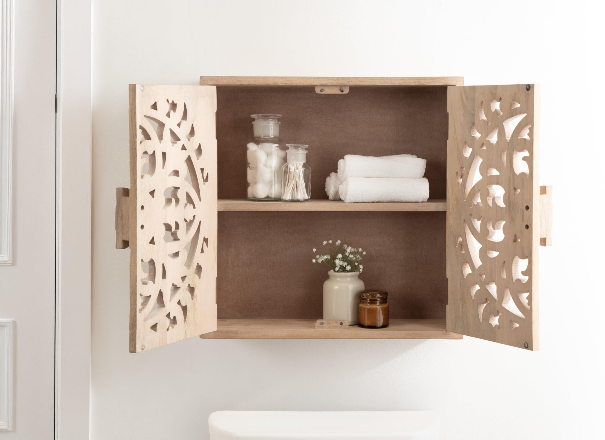 Alt View 2. Cedar Assembly - Saanvi Traditional Carved Wood Wall Cabinet 20 X 6 20 Light Dimensional Over The Toilet Storage Cabinet For... - White.