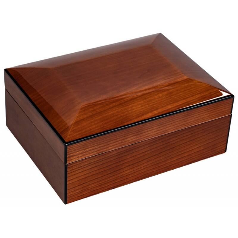 Alt View 1. Prestige - THE Dome Olmo Cigar Humidors - High Gloss Dark Burl Wood Grain Finish.