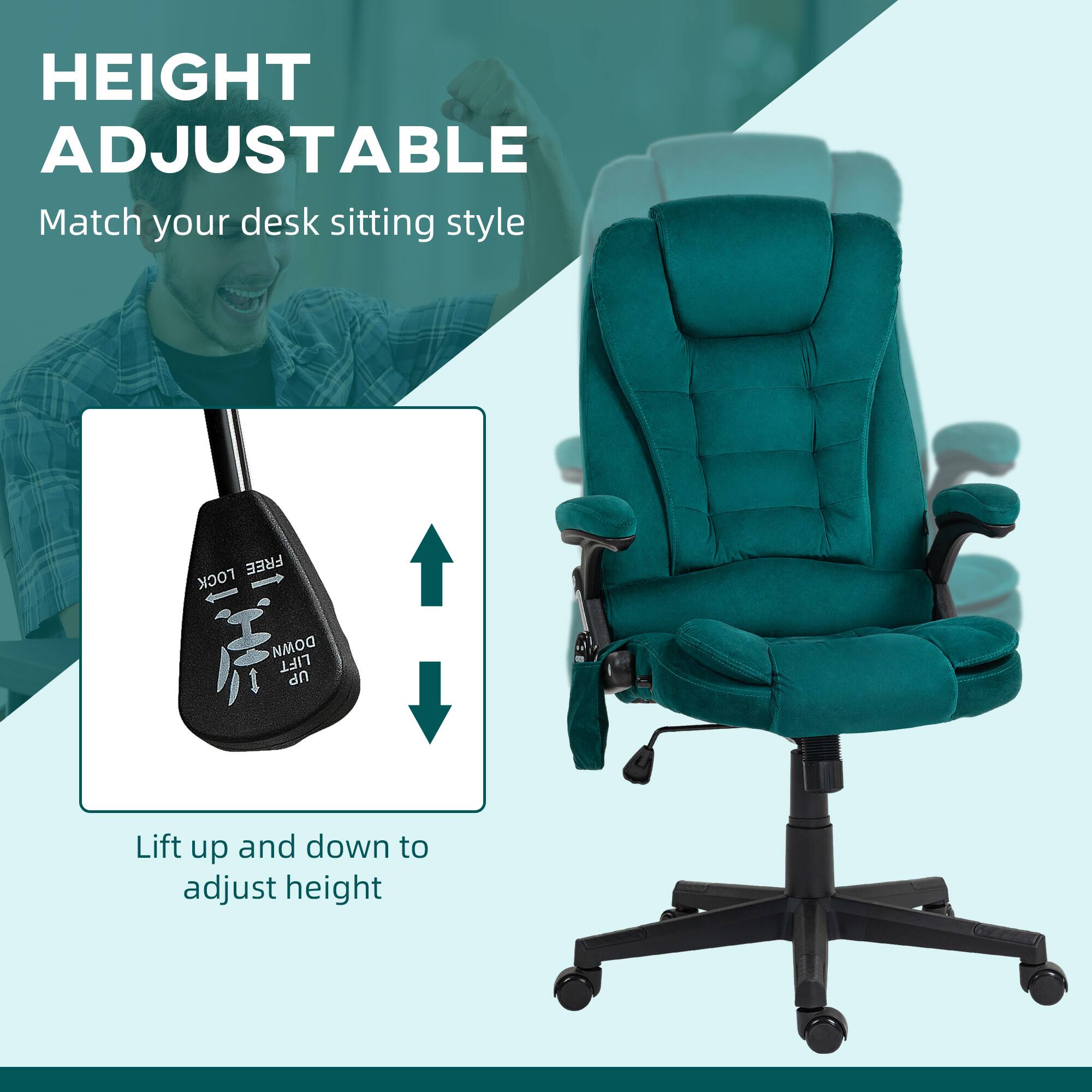 HEIGHT ADJUSTABLE, Match your desk sitting style, Lift up and down to adjust height, FREE LOCK DOMM