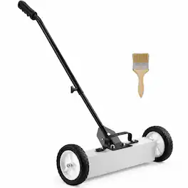 RYHNUYNE - 45 lbs Rolling Magnetic Sweeper, 18 in Push-Type Pickup Tool, Telescoping Handle, Quick Release, Garage Yard - White
