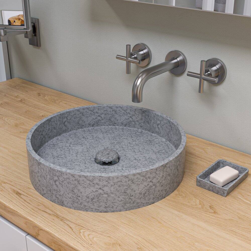 Angle. Alfi - 17" Round Solid Concrete Gray Matte Above Mount Bathroom Sink - Gray.