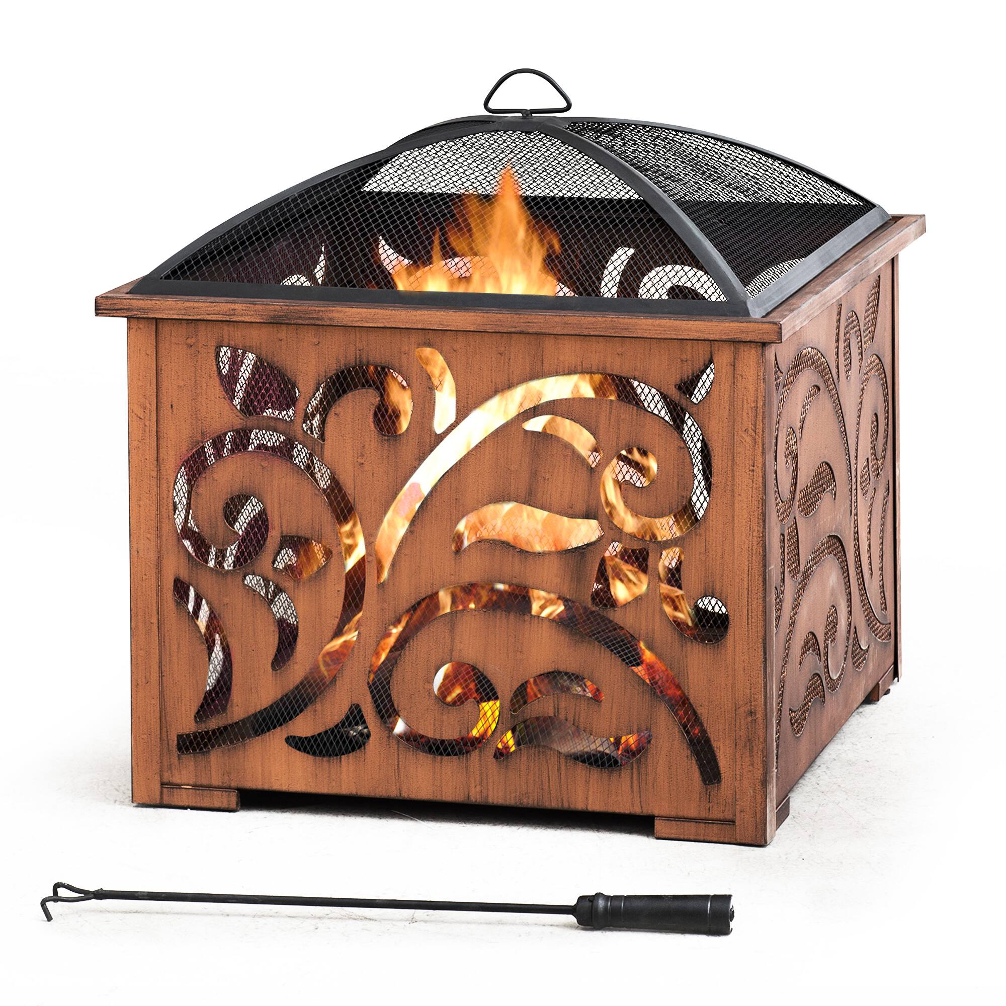 Front. SUNJOY - Sunjoy 26 in. Square Wood Burning Fitpit - Copper & black.