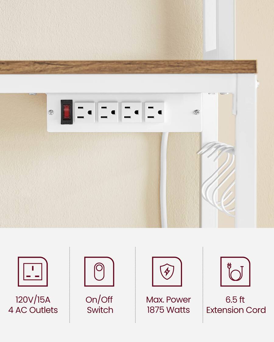 Songmics Home Hutch Bakers Rack with Power Outlet – 14 Hook Microwave ...