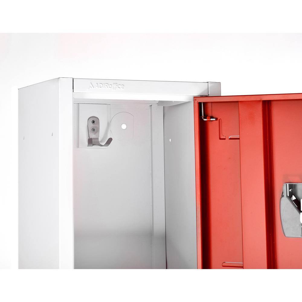 Left. AdirOffice - Storage Locker 629-Series 72" H 2-Tier Steel Key Lock 2-Shelf Locker with Key Lock - Red.