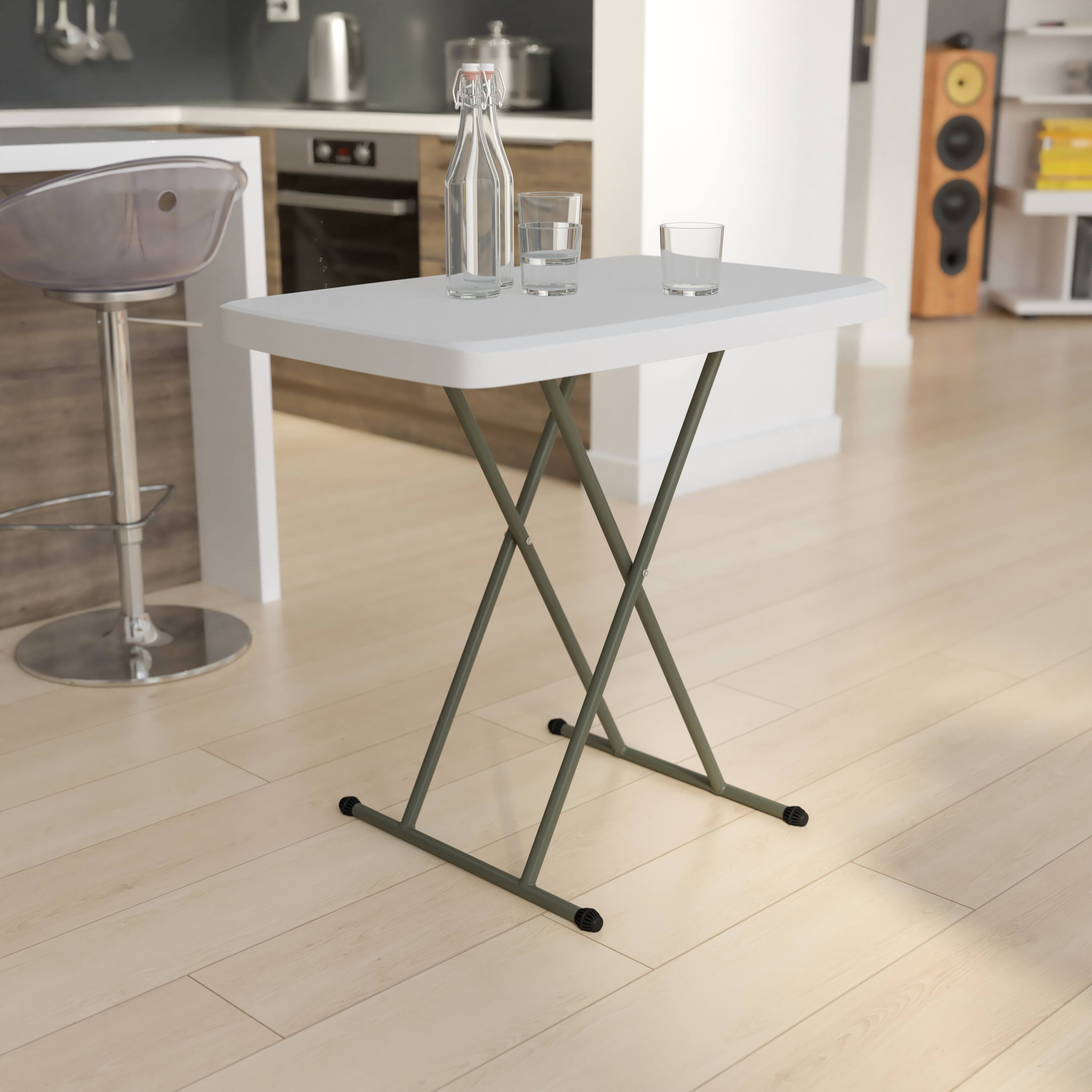 Alt View 15. Alamont Home - Indoor/Outdoor Plastic Folding Table, Adjustable Height Commercial Grade Side Table, Laptop Table, TV Tray - Granite White.