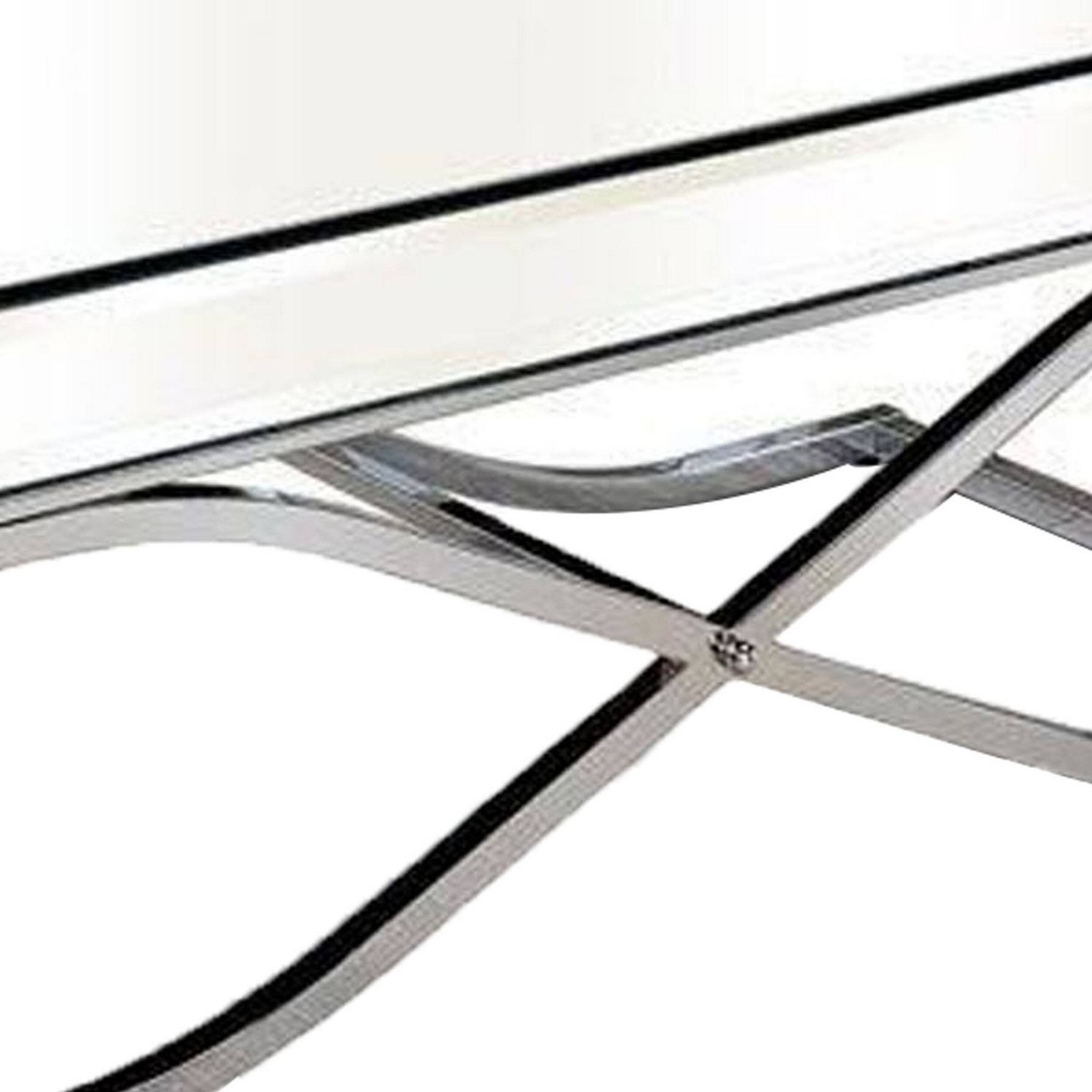Alt View 2. Manhattan Lane - Gavin 48 Inch Coffee Table, Mirrored Panels, Curved Crossed Frame, Chrome - Silver.