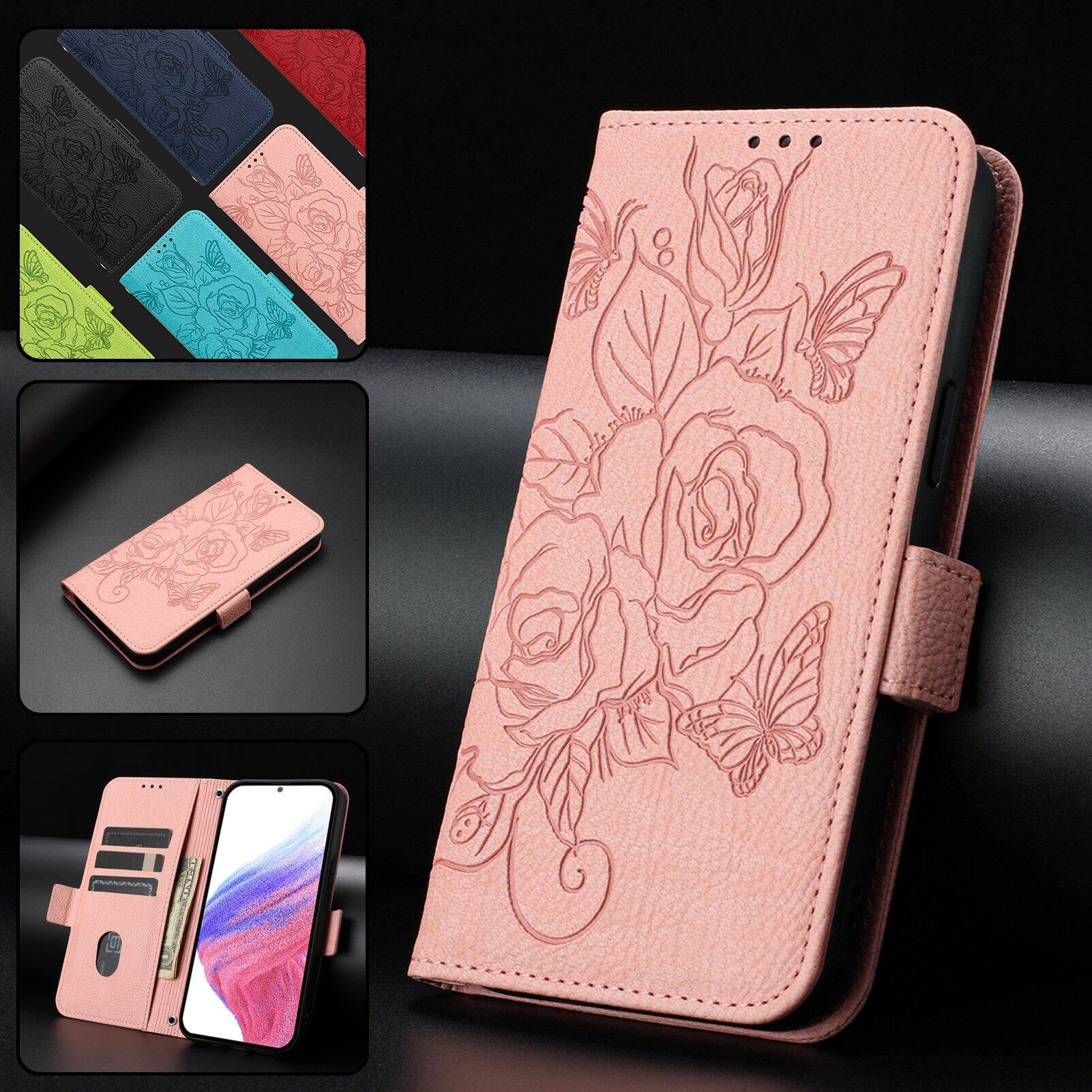 Alt View 5. Dteck - Embossed Texture Case for Samsung Galaxy S25+,Faux Leather Card Holder Wallet Case,Magnetic Closure Flip Cover + Strap - Pink.
