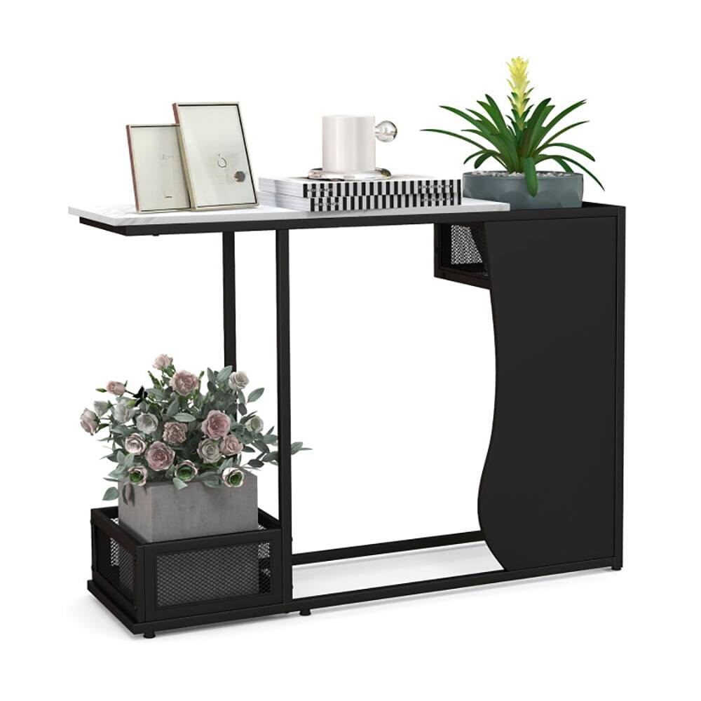 Angle. Resenkos - 43.5 Inch Console Table with Plant Position and Faux Marble Top-Black, Narrow Console Table, Entryway Hall Table - Black.