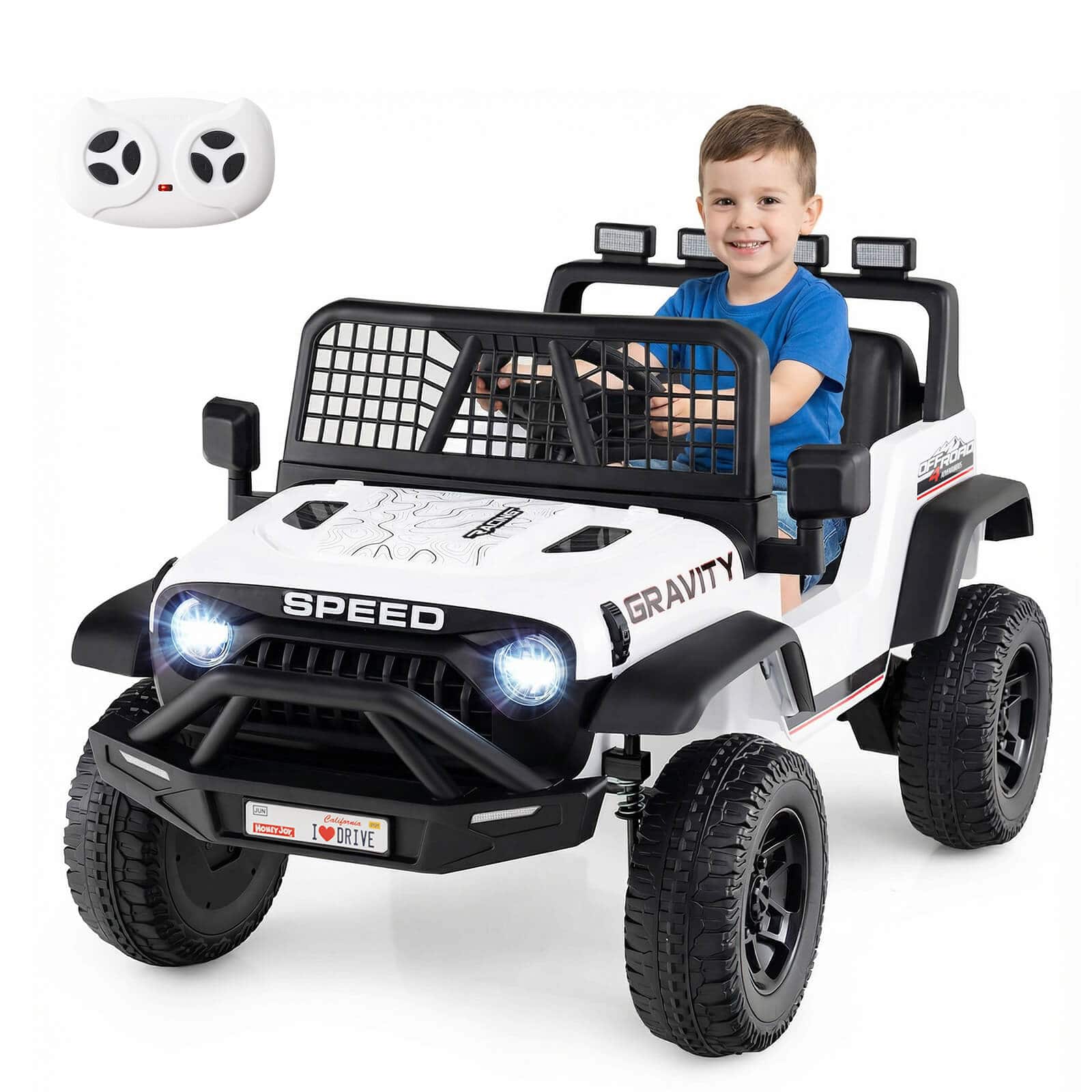 Costway - 24V Ride On Car with Remote Control Music LED Headlights Spring Suspension for Kids - White