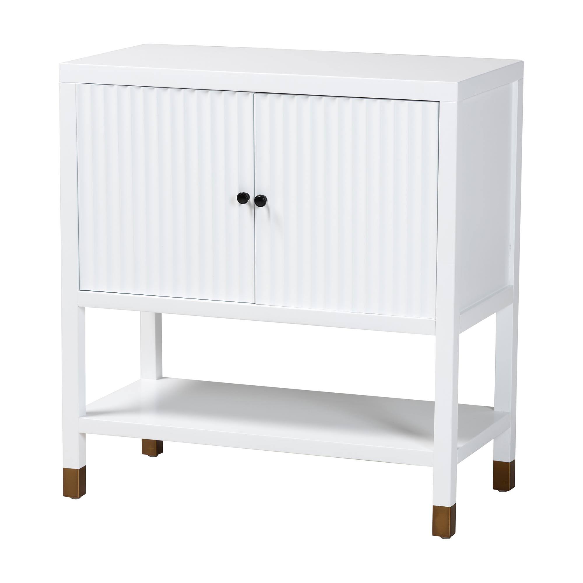 bali & pari - Aiden Fluted Sideboard - 2-Door Accent Storage Cabinet with Open Shelf and Raised Legs - White/Brass/Black