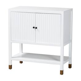 bali & pari - Aiden Fluted Sideboard - 2-Door Accent Storage Cabinet with Open Shelf and Raised Legs - White/Brass/Black