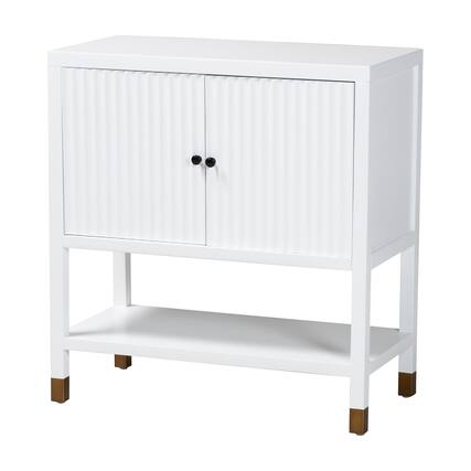 Front. bali & pari - Aiden Fluted Sideboard - 2-Door Accent Storage Cabinet with Open Shelf and Raised Legs - White/Brass/Black.