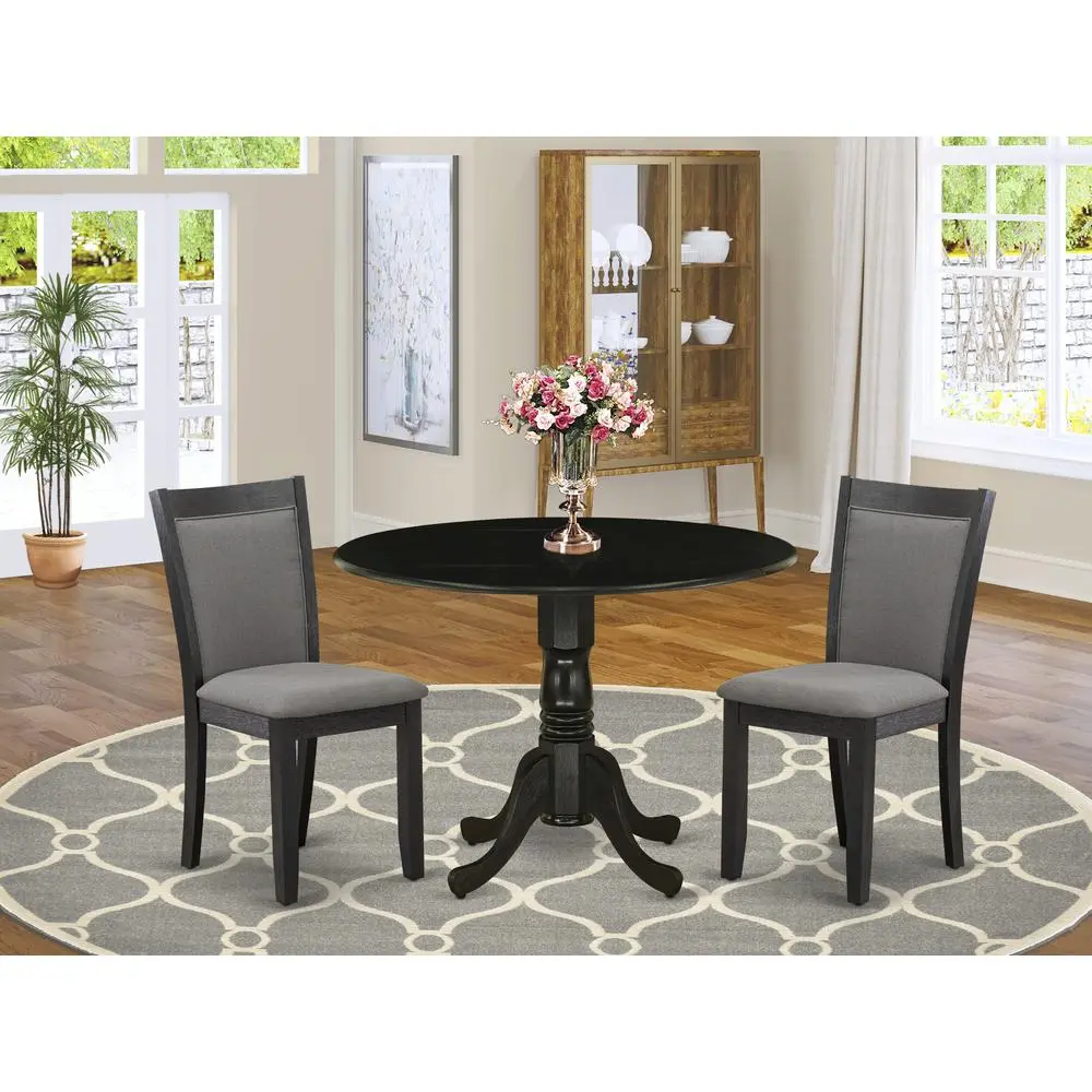 Angle. East West Furniture - East West Furniture 3-Piece Dining Set Includes a Dining Table with Drop Leaves and 2 Dark Gotham Grey Linen Fabric - Multi-Color.