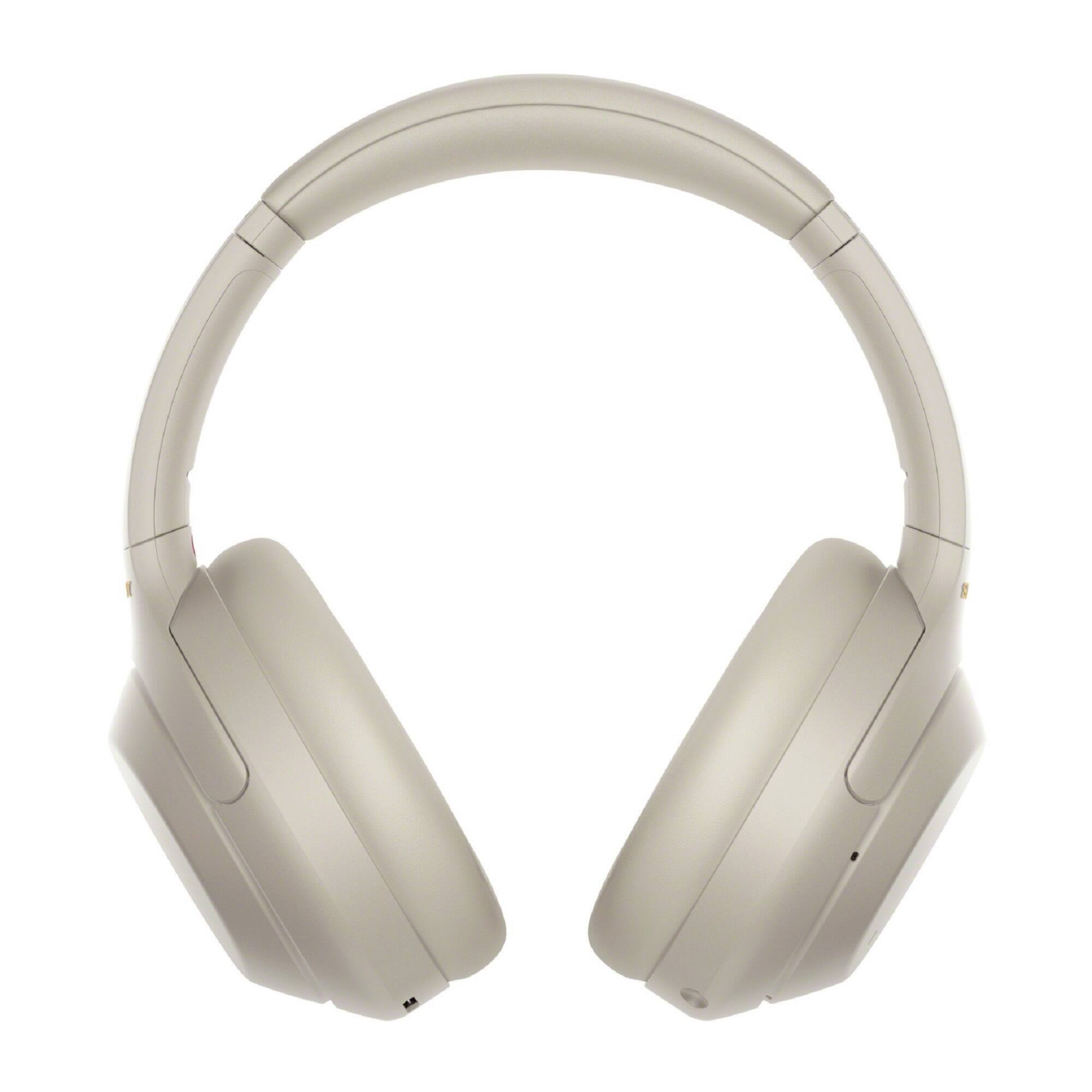Angle. Sony - Sony WH-1000XM5 Wireless Noise Canceling Over-Ear Headphones (Silver) Bundle - Silver.