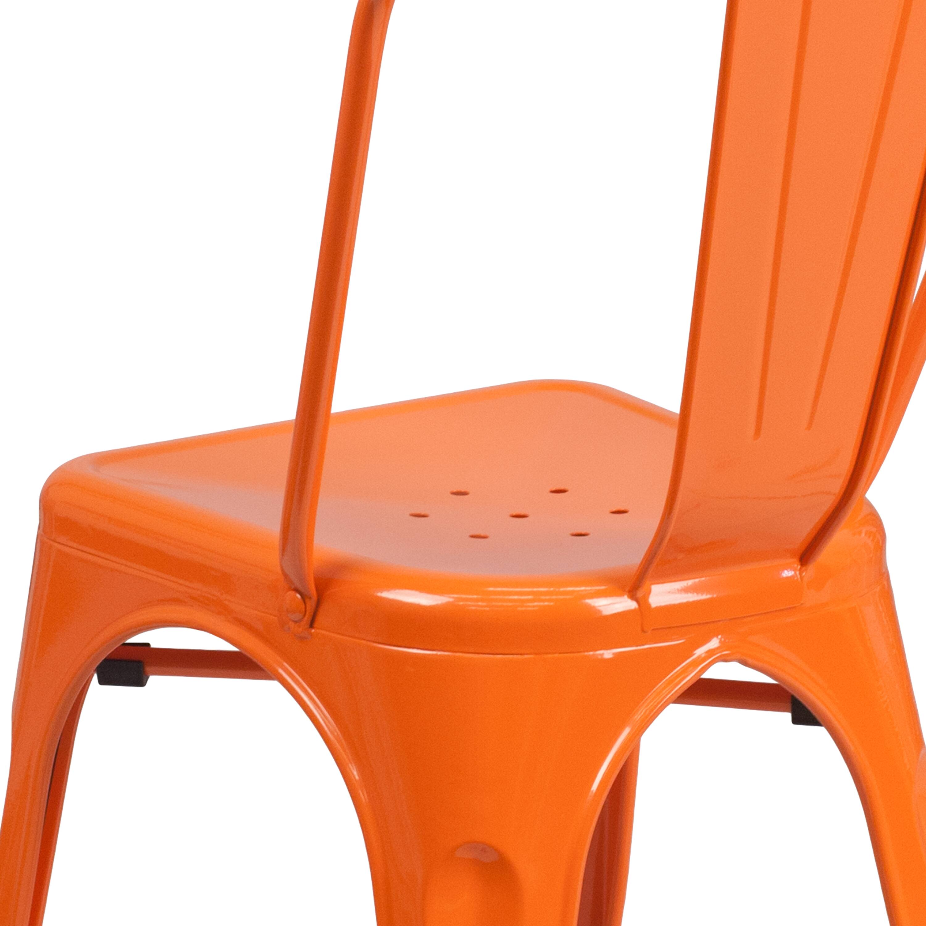 Alt View 8. Emma + Oliver - Commercial Grade Colorful Metal Indoor-Outdoor Stackable Dining Chair - Orange.