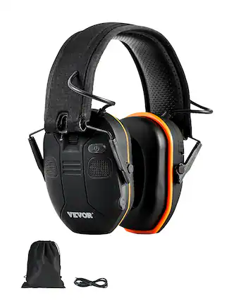 Front. VEVOR - Safety Earmuffs, Electronic Ear Muffs with 5.3 Bluetooth Technology and Sound Amplification, Noise Reduction Headphone - Black.