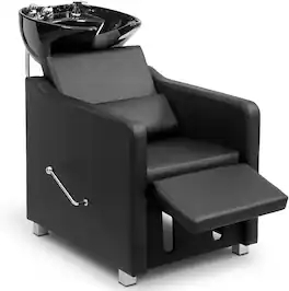 Winado - Shampoo Backwash Barber Chair Salon Chair with Ceramic Hair Wash Bowl, Adjustable Leg Baffle for Barbershop, Beauty Spa - Black