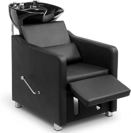 Front. Winado - Ceramic Hair Wash Bowl Sink with Shampoo Chair, Manual Adjustable Leg Rest & Tilting Shampoo Bowl - Black.