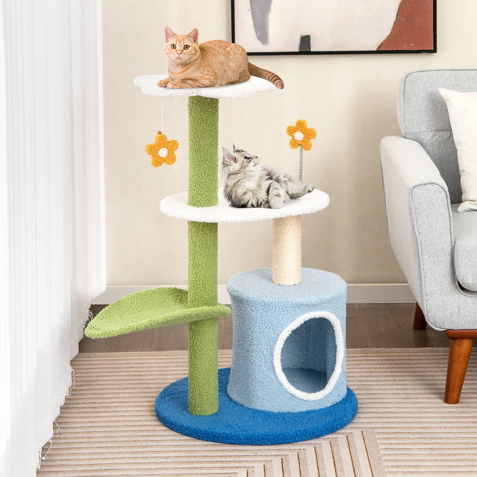 Alt View 3. Costway - Costway 4-Tier Modern Cat Tree Tower Kitten Activity Center with Sisal Scratching Post - Green,Blue,White.