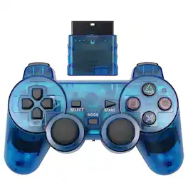 PRIMEPLUS - Wireless Gamepad for Sony PS2 Game Controller/ Playstation 2 Joystick/ PC Joypad USB Game Controle with Dual Vibration - Blue