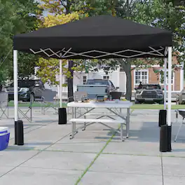 Emma + Oliver - Ukko 10'x10' Weather Resistant, UV Coated Pop Up Canopy Tent with Sandbags and Wheeled Case - Black