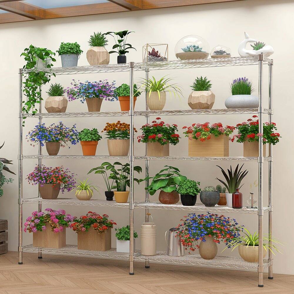 Alt View 6. Kadyn - Kadyn 5-layer Double Row, Freely Adjustable Layer Spacing, With Adjustable Feet, Display Stand, Iron, , Silver - Silver.