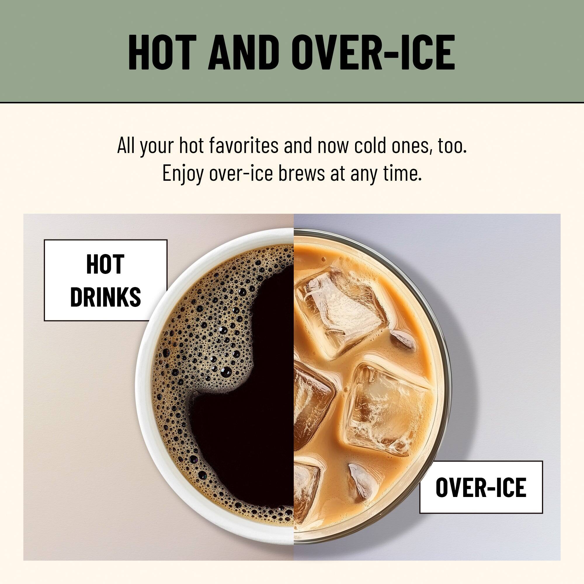 HOT AND OVER-ICE

All your hot favorites and now cold ones, too. Enjoy over-ice brews at any time.

HOT DRINKS OVER-ICE