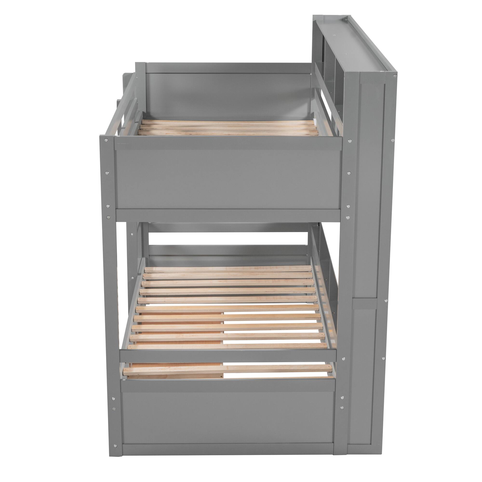 Alt View 1. Whisen - Twin Size Bunk Bed with Built-in Shelves Beside both Upper and Down Bed and Storage Drawer, Space-Saving - Gray.