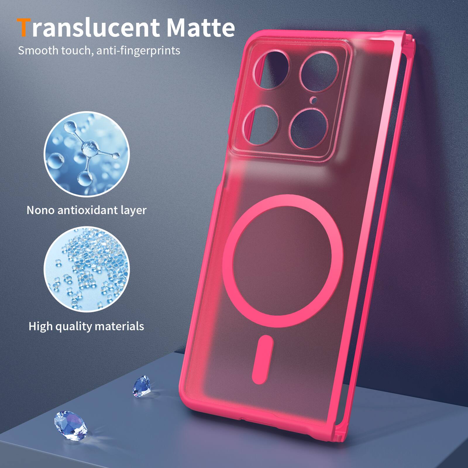Translucent Matte  
Smooth touch, anti-fingerprints  
Nano antioxidant layer  
High quality materials
