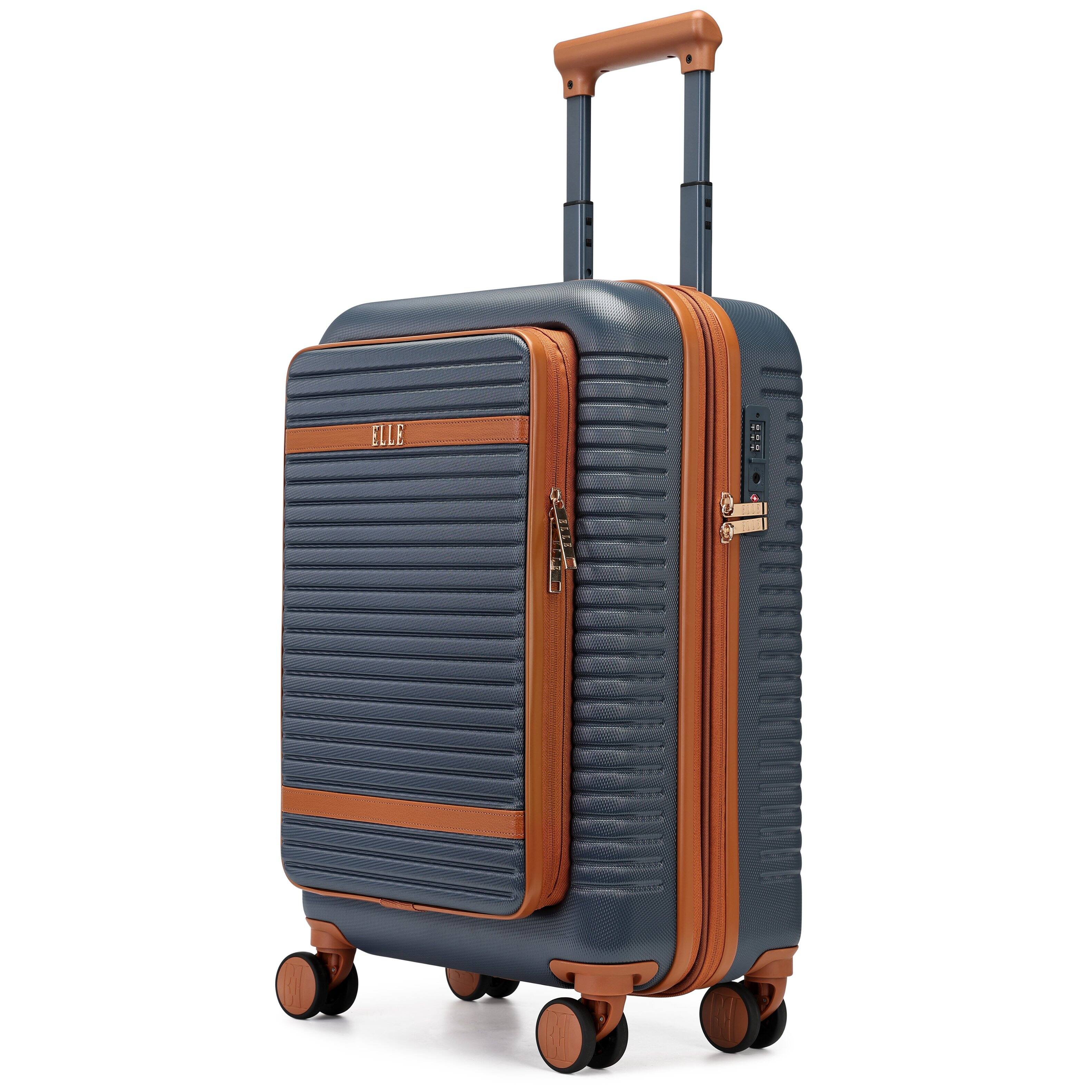 Angle. Elle - Escape Expandable Carry-on Suitcase with Front Laptop Pocket | Navy - Navy.