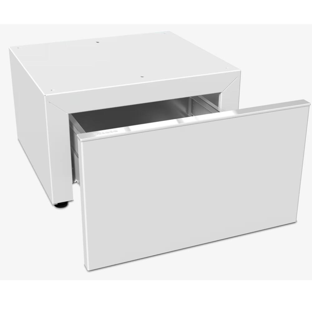 Angle. Miele - WTS  610 Laundry Pedestal with Drawer - Lotus White.