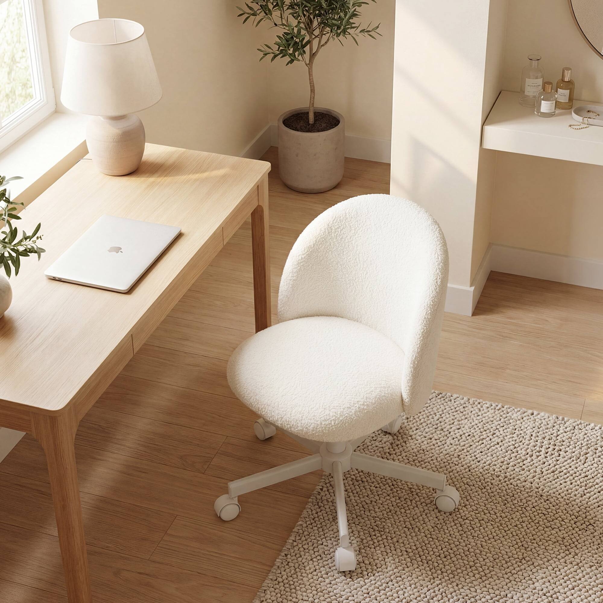 Alt View 6. Neo Chair - Office Vanity Chair with Wheels Comfy Desk Chair for Girls Cute Computer Small Armless Adjustable Height Swivel - White.